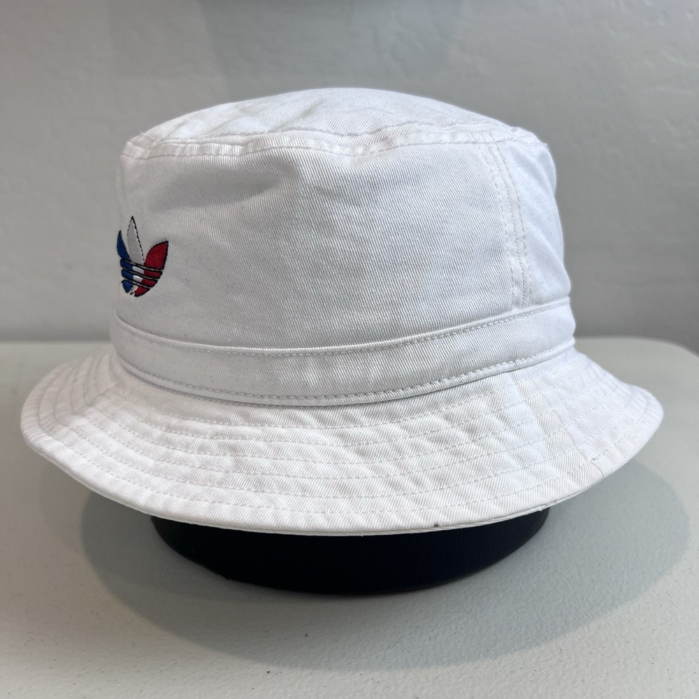 Adidas Trefoil Bucket Hat‎ White w/ Red, White, Blue Logo One Size - Picture 3 of 10